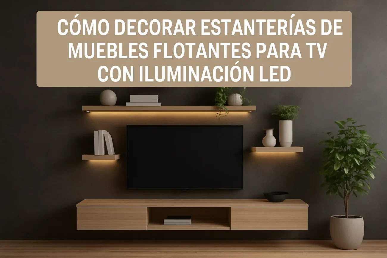 cómo decorar estanterías de Muebles flotantes para TV con iluminación LED