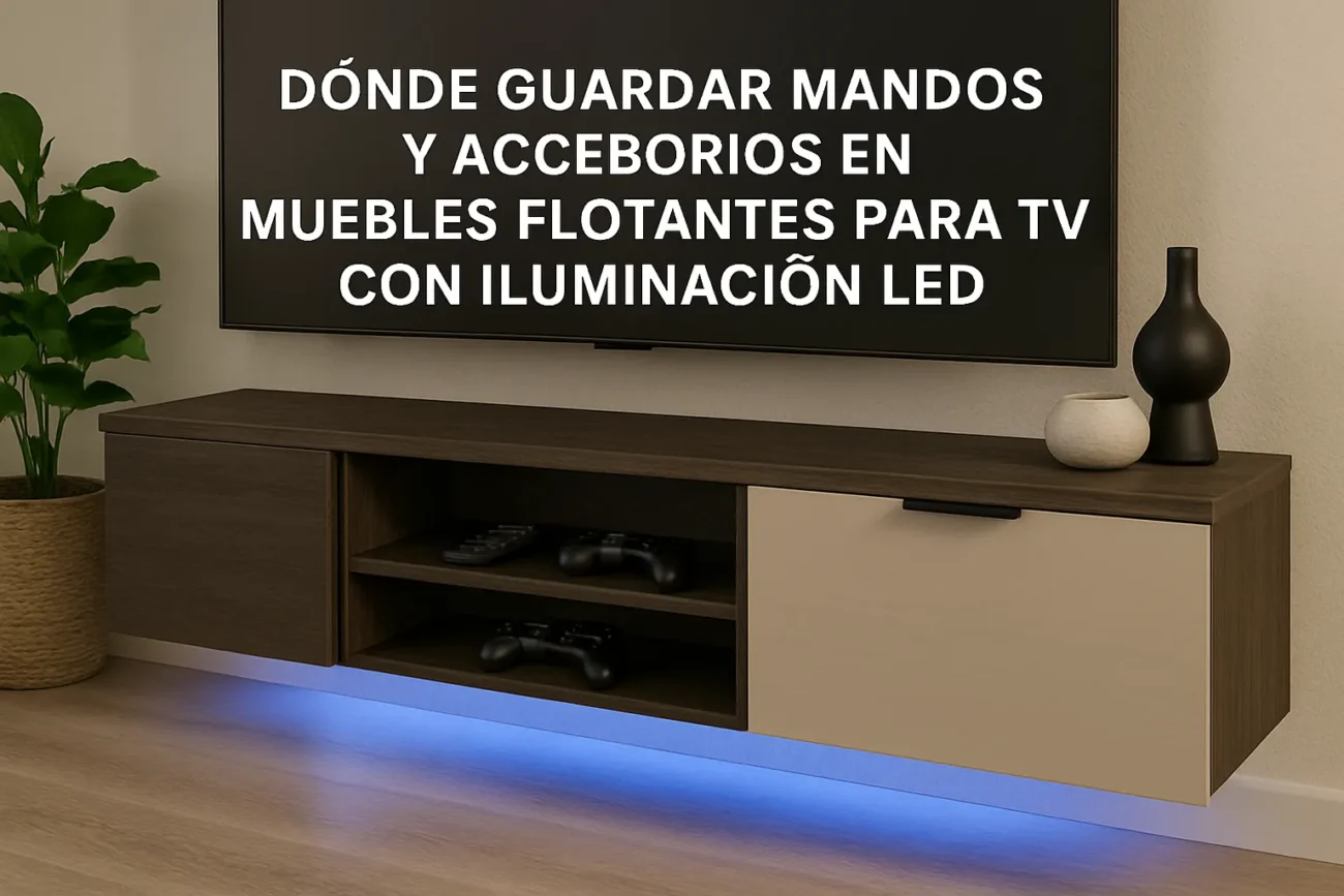 dónde guardar mandos y accesorios en Muebles flotantes para TV con iluminación LED