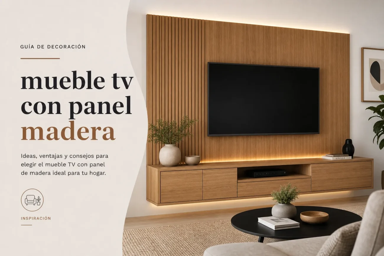 mueble tv con panel madera