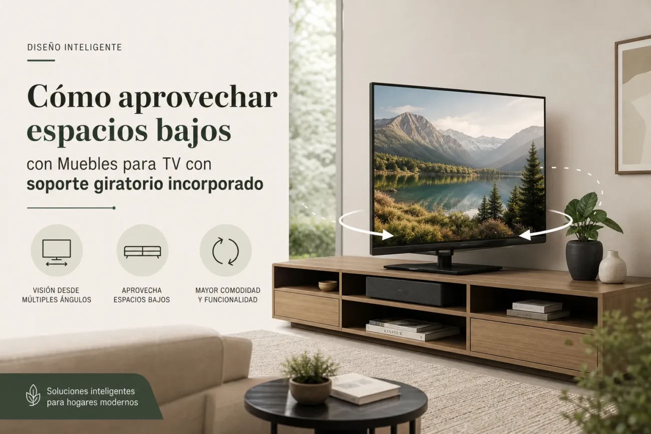 cómo aprovechar espacios bajos con Muebles para TV con soporte giratorio incorporado