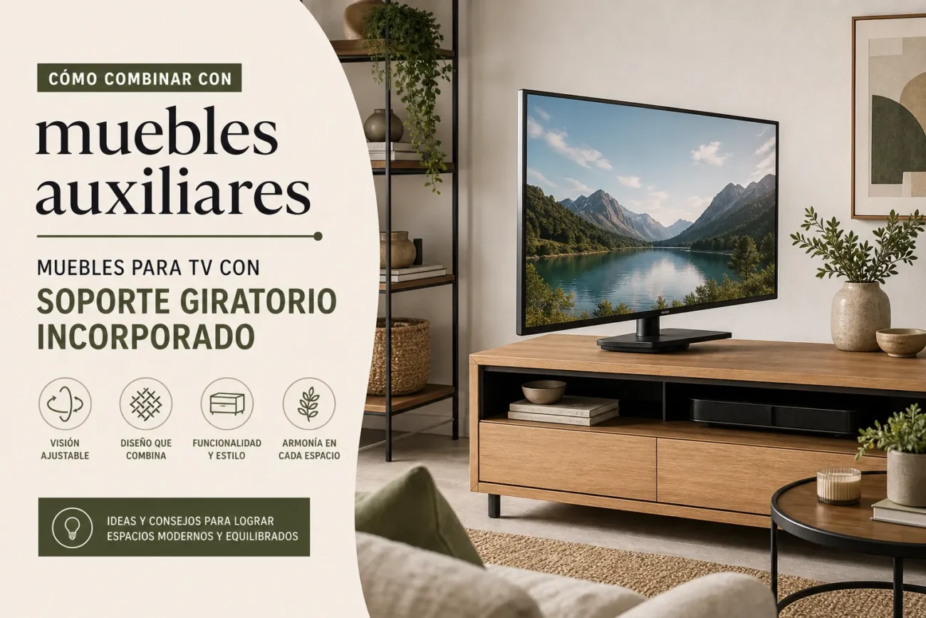 cómo combinar con muebles auxiliares Muebles para TV con soporte giratorio incorporado