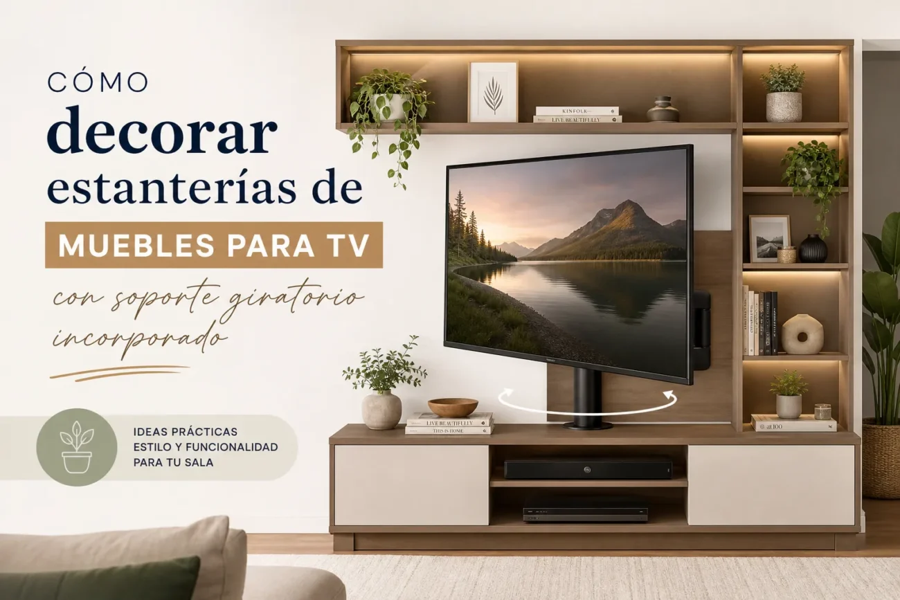 cómo decorar estanterías de Muebles para TV con soporte giratorio incorporado