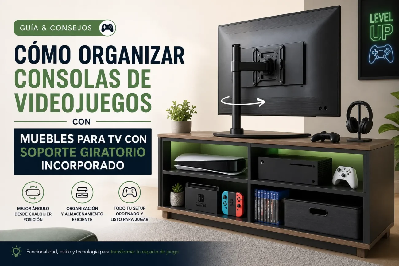 como-organizar-consolas-de-videojuegos-con-Muebles-para-TV-con-soporte-giratorio-incorporado - Muebles Tv cómo organizar consolas de videojuegos con Muebles para TV con soporte giratorio incorporado