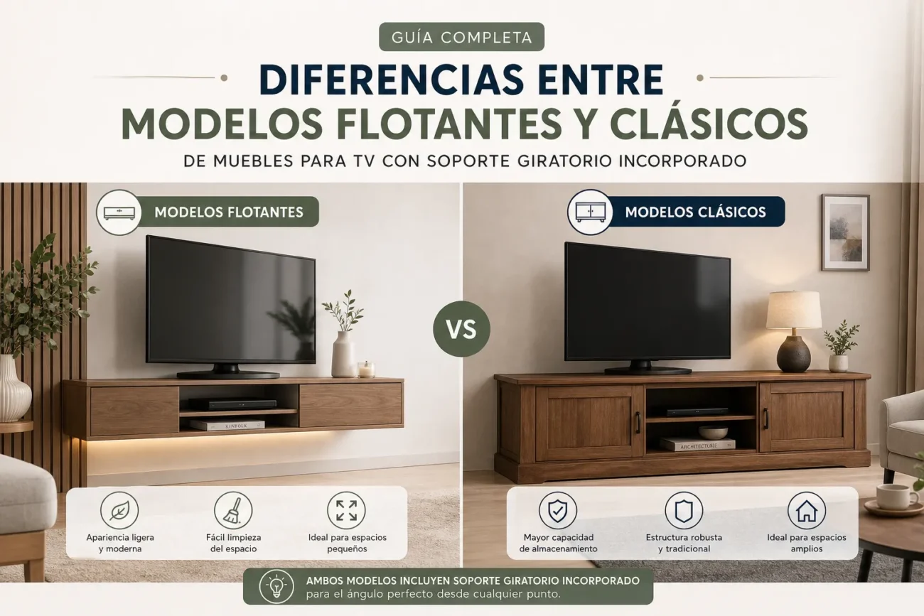 diferencias entre modelos flotantes y clásicos de Muebles para TV con soporte giratorio incorporado
