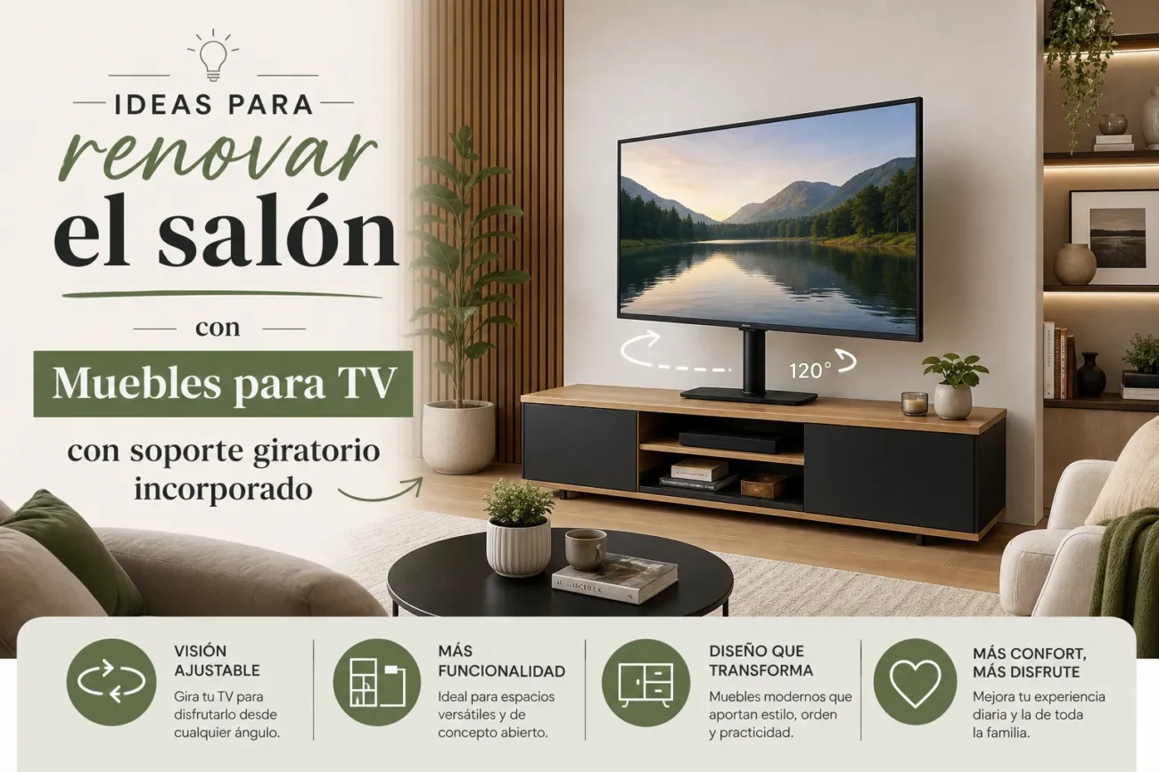 ideas para renovar el salón con Muebles para TV con soporte giratorio incorporado
