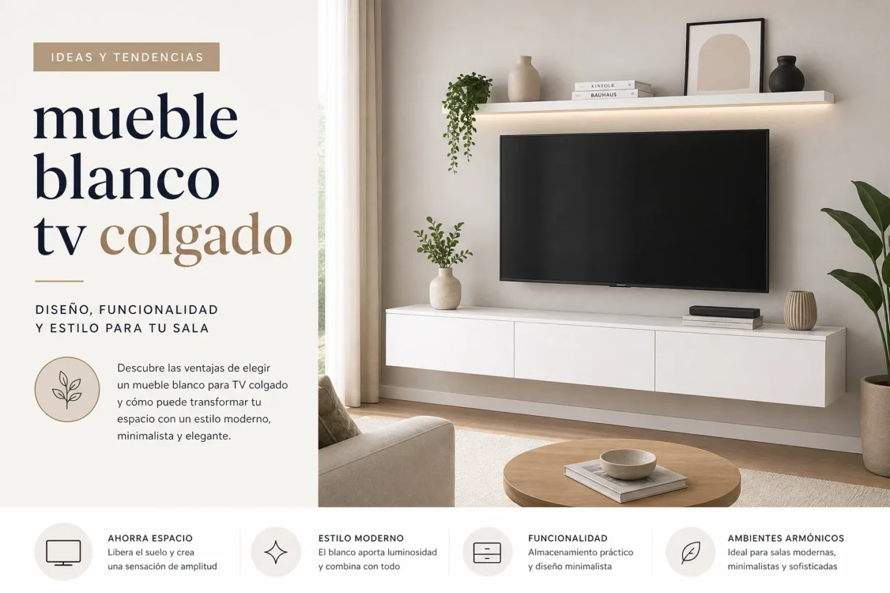 mueble blanco tv colgado
